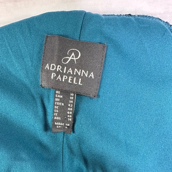 Adrianna Papell Teal Lace One-Shoulder Silhouette Mermaid Gown Size 10 - Picture 10 of 15